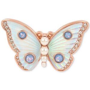 Betsey Johnson Rose Gold-Tone Crystal & Faux Pearl Butterfly Ring NWOT